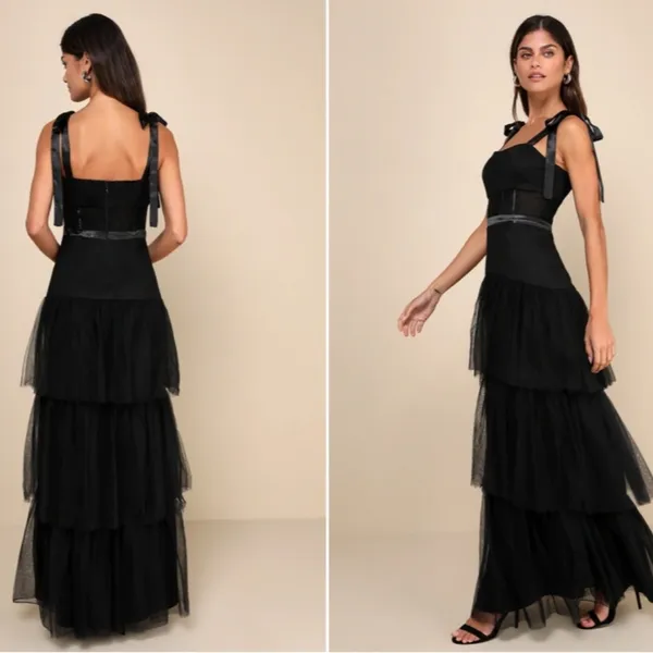 LULU's Sexy Prom Corset Wedding Boho Tiered Ruffles Special Event Maxi - Image 4