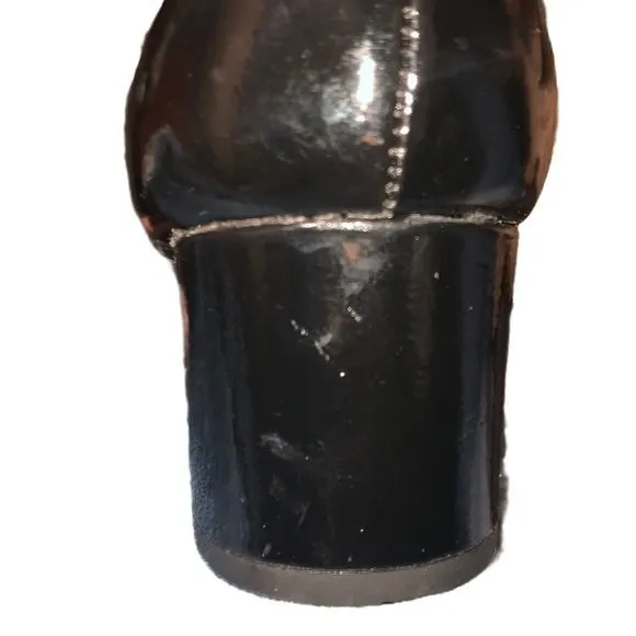 Zara Womens Black & Gold Patent Leather Almond Toe Chunky Block Heel Ankle Boots - Image 11
