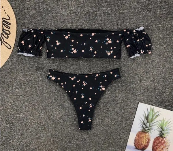 Boutique black floral off shoulder bikini - Image 5
