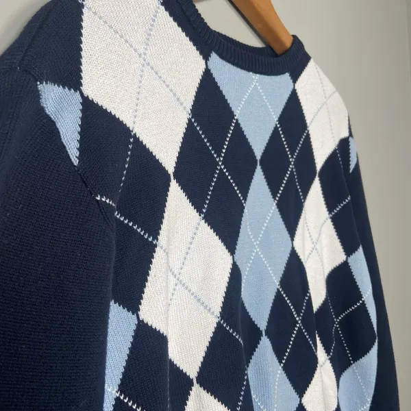 Brandy Melville Blue White Argyle Bernadette‎ Sweater Preppy Y2K Academia 90s - Image 4