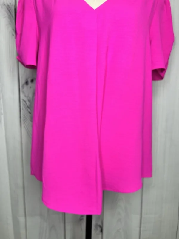 NWT Jodifl Women's Blouse Sz M Hot Pink Short Sleeves V Neck NEW Lightweight - Image 4