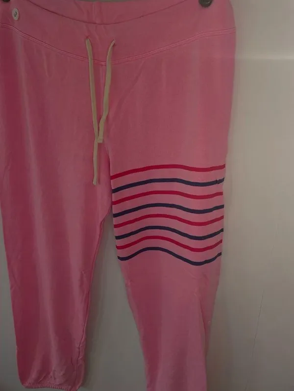 New SUNDRY Women's Stripes Sweatpants in Pigment Dyed Pink Neon size 3/L - Image 4