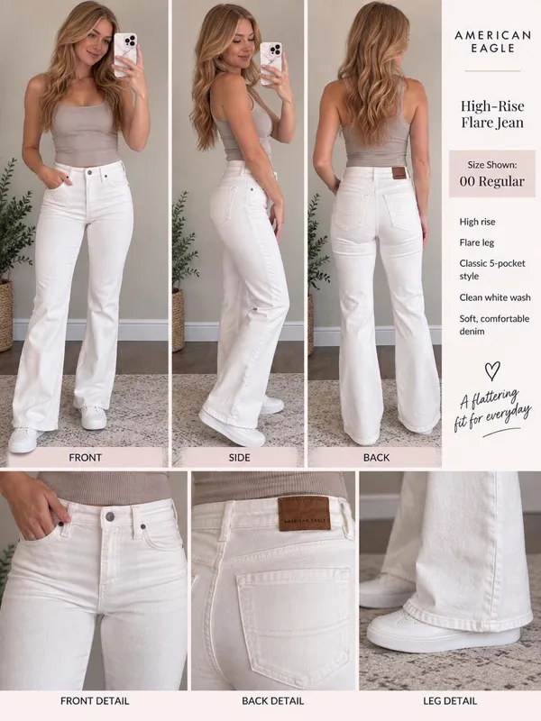 American Eagle High Rise White Flare Jeans - Image 6