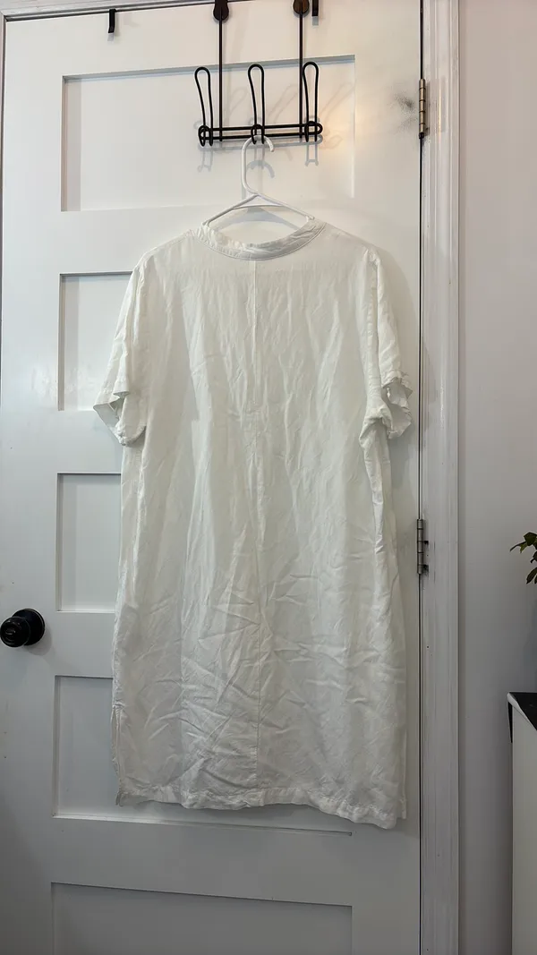 White Linen H&M Midi Maxi Dress T-shirt V-neck - Image 7
