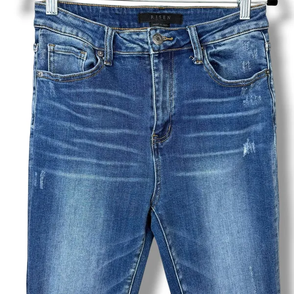 RISEN Denim Medium Wash Distressed High Rise Slim Straight Ankle Jeans Size 9/29 - Image 3