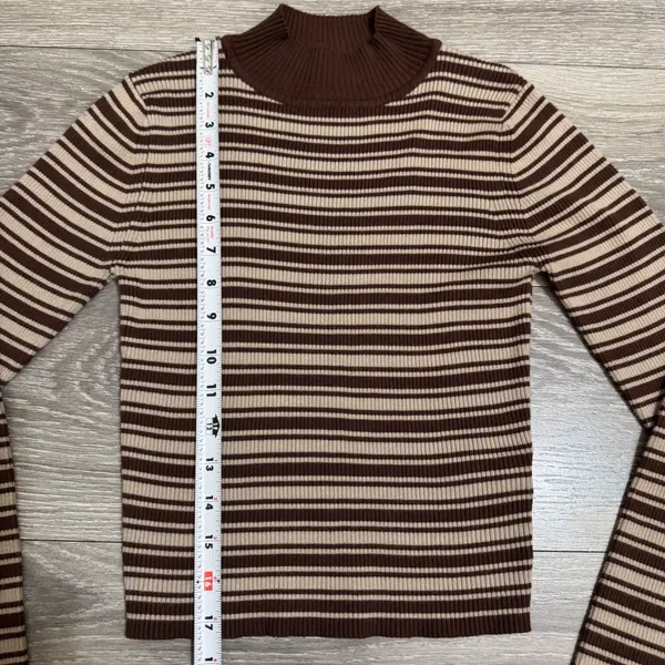 The Slope Brown Striped‎ Ribbed Mock Neck Long Sleeve Top Womens Size Medium Y2K - Image 6