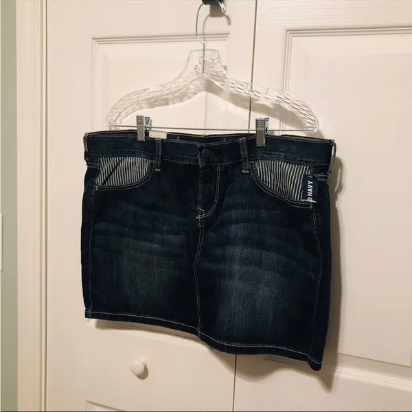 Old Navy Jean Skirt With Striped Front‎ Pockets Womens Size 12 Blue Denim NEW - Image 7