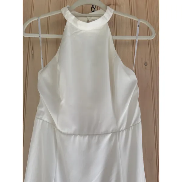 Lulus Radiant Adoration White Satin Lace Backless Halter Dress Elegant Medium - Image 3