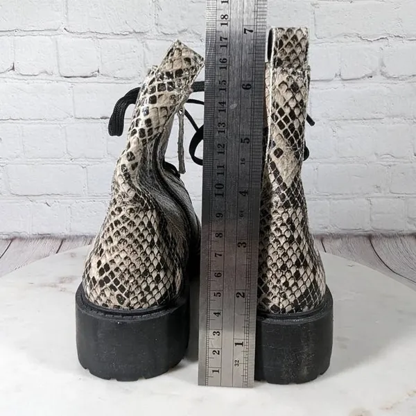 Linea Paolo Moto Boot 5.5 Snakeskin Print Lace Up‎ Ankle Boots Combat Booties - Image 16