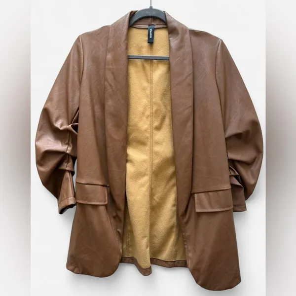 Venti 6 Caramel Faux Leather Blazer Jacket Size Small Casual Boho Festival - Image 2