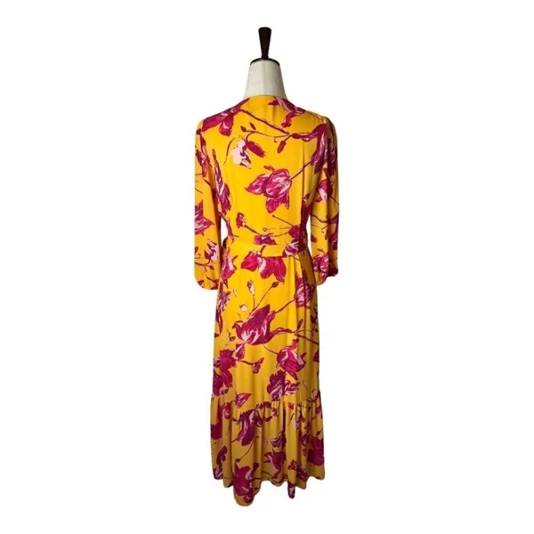 Color Me Courtney Dress Womens Small Yellow‎ Red Floral Print Eleanor Wrap Midi - Image 4