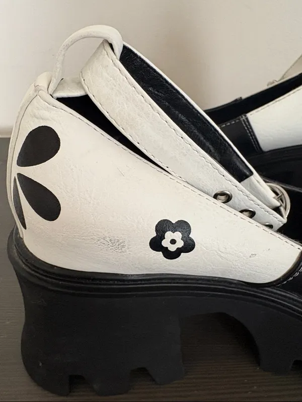 Lamoda Platform Mary Jane Y2K Heels Black White Floral Chunky Lug Sole Size 8 - Image 14