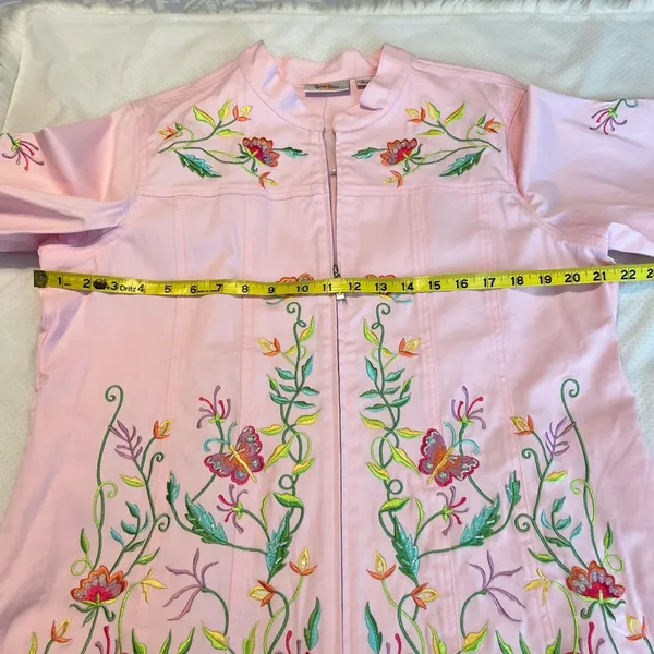 Vintage Quacker Factory Floral Embroidered Zip Up Jacket Women’s Size Large Pink - Image 9