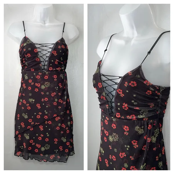 Urban Outfitters Mini Dress Juniors Size Small Black Floral Mesh Y2K Whimsigoth - Image 2