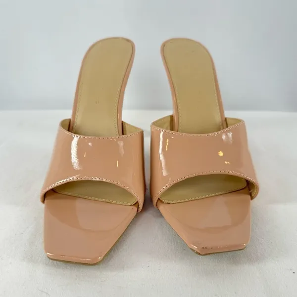 Wild Diva Lounge Vegan Leather Square Open Toe Stiletto Heeled Pump in Tan Sz 8‎ - Image 4