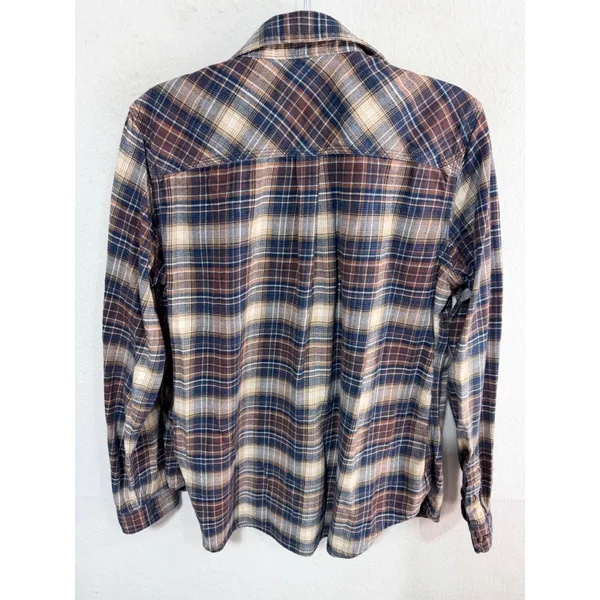 Carhartt Button Up Plaid Flannel Shirt Women's Large Blue Brown Cabincore Cozy - Image 2