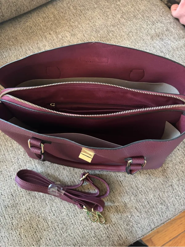 Kelly & Katie Plum Pebbled Satchel with Gold Hardware and Detachable Strap - Image 9