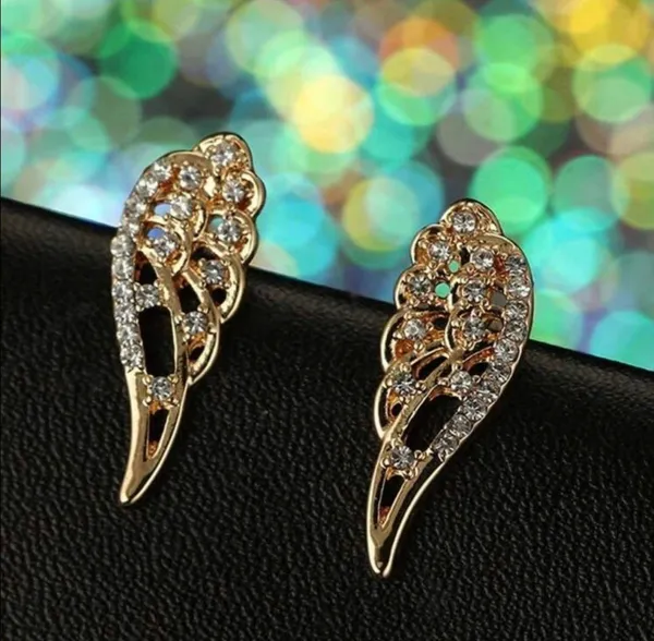 Angel / Fairy / Butterfly Wings Gold Rhinestone Earrings - Image 4