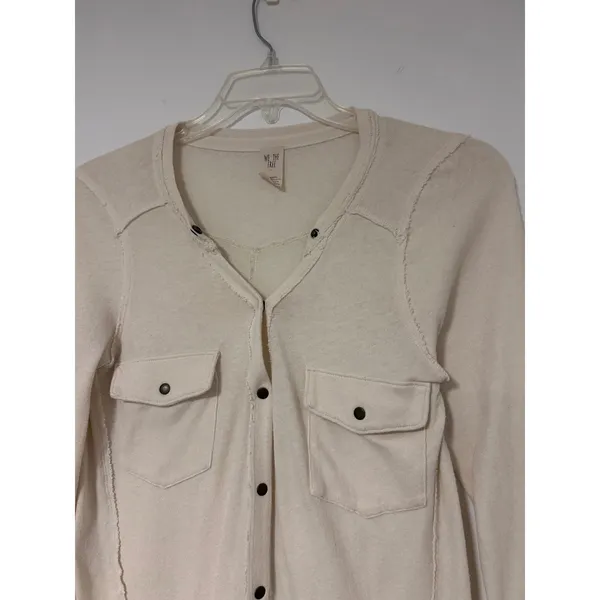We The Free Free People Cream Henley Long Sleeve Button Down Raw Seam Top L - Image 6
