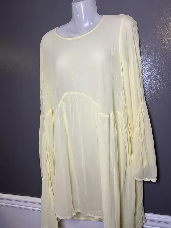 LACAUSA Anthropologie Dress Women Medium Yellow Sheer Bell Sleeve Trapeze Swing - Image 5