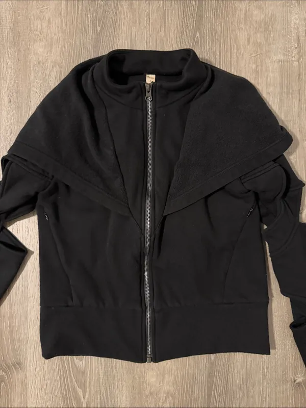 ALO Yoga‎ Small Mix Jacket Zip Up Cut Out Long Sleeve Fleece Hooded Casual Black - Image 4