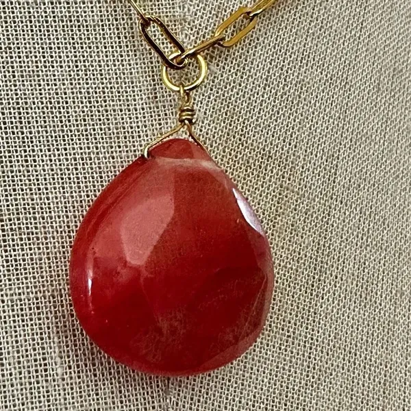 Faceted Dyed Quartz Pendant Necklace on Gold-Tone Paperclip Chain - Image 5