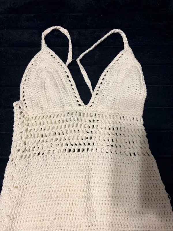 emory park Cream Crochet Halter Dress - Image 3