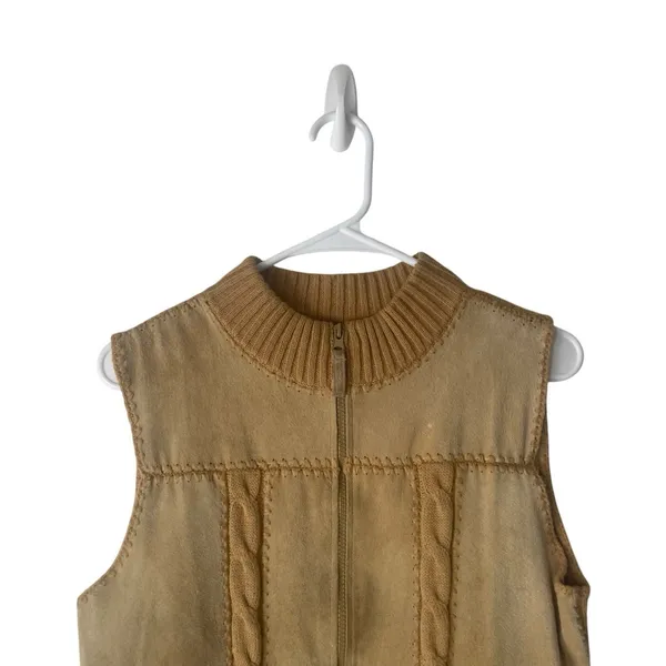 Designers Studio Vintage‎ Size Small Western Leather Tan Cable Knit Vest - Image 2