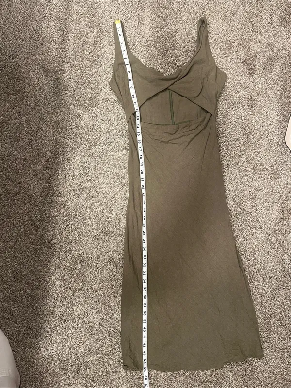 MABLE Cotton Open Front Twist Midi Dress In Olive Size Medium - Image 10