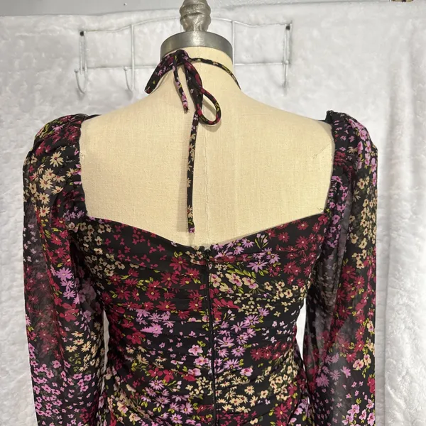 ASTR The Label Midi Dress Athena Floral Ruched Ruffled V Wire Women’s M Slim Fit - Image 5