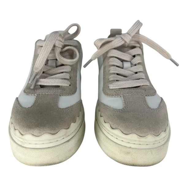 Chloé‎ Lauren Leather Suede Platform Sneakers White Beige 37 - Image 8