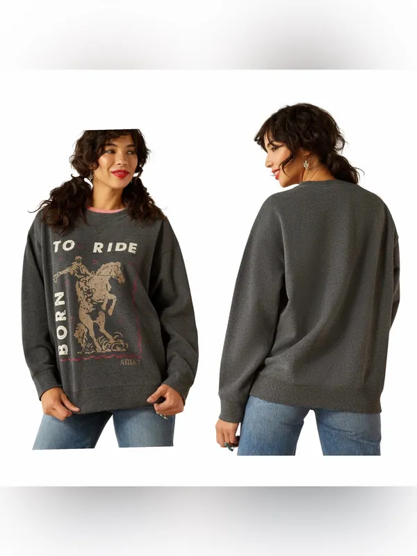 Ariat To Ride Born Western Graphic Oversized Crew Sweatshirt 2X NWT Rodeo - Image 2