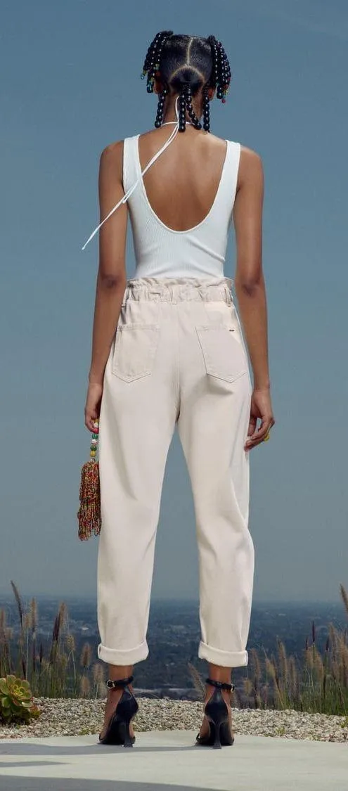 Zara NWT Z1975 Baggy High Waisted Paperbag Jeans Ecru Off White Size 30 - Image 2