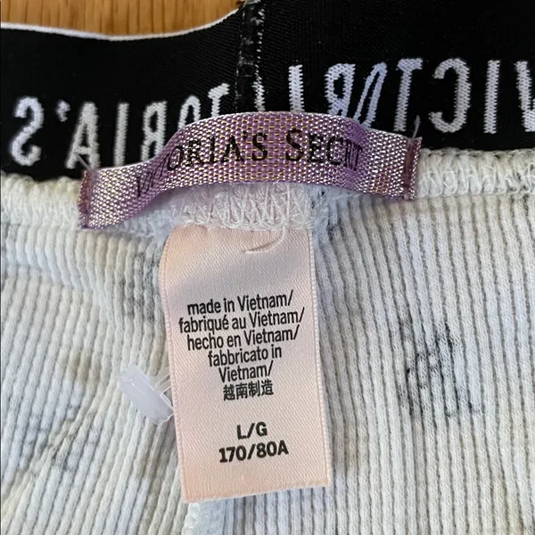 Victoria's Secret Pajama Pants Womens Large White Black Logo Waffle Knit Joggers - Image 3