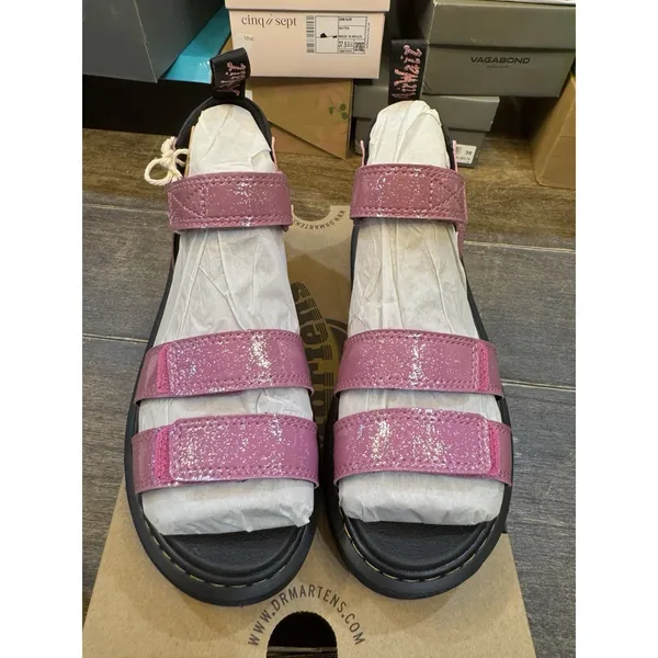 NEW DR MARTENS Klaire Y Strap Sandals Shoes Pink Glitter Girls Size 38 Women's 7 - Image 4