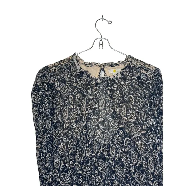 Boden Women's Top Ruffle‎ Georgette Round Neck Swing Paisley Blouse Black Sz. 10 - Image 4