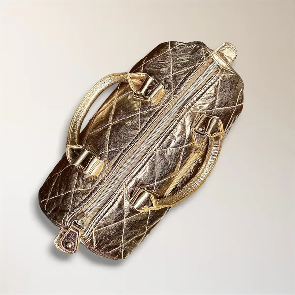 Victorias Secret Angel‎ Metallic Gold Quilted Satchel Travel Y2K Handbag Purse - Image 8