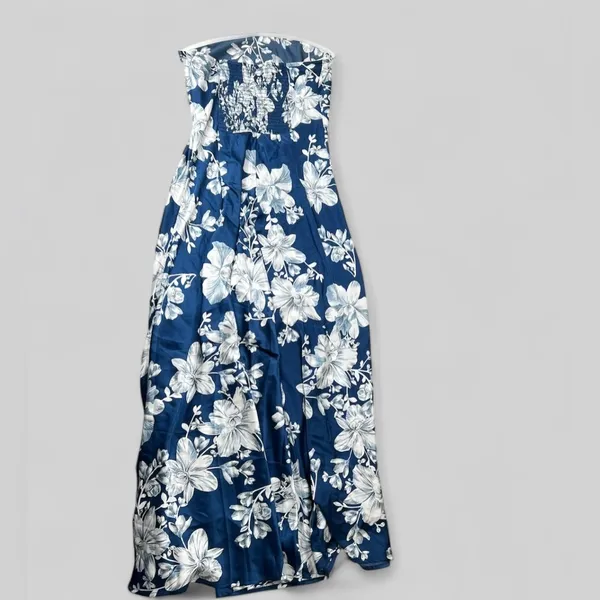 Petal + Pup Gemma Strapless Satin Maxi Dress Blue White Floral Size Large - Image 10