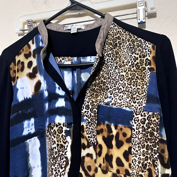Alberto Makali Tunic Top Small Leopard Animal Print Tie Dye Long Sleeve Blouse - Image 2