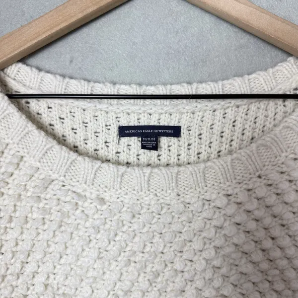 American Eagle Outfitters Ivory White Popcorn Knit Sweater Wool Alpaca Blend M - Image 3