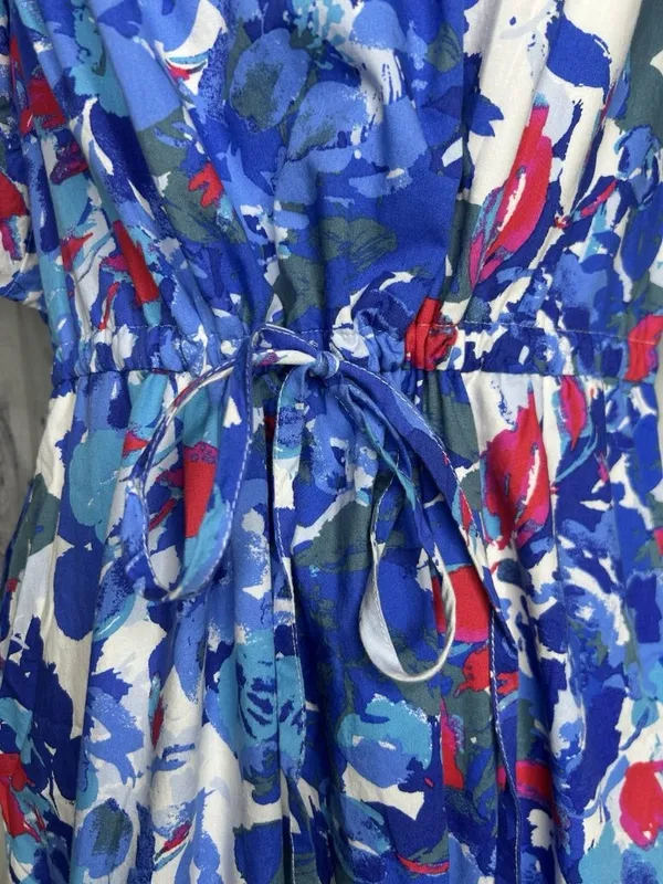 Sugarlips Floral Ginny Bubble Sleeve Midi Dress Sz M V-Neck Drawstring Waist - Image 3