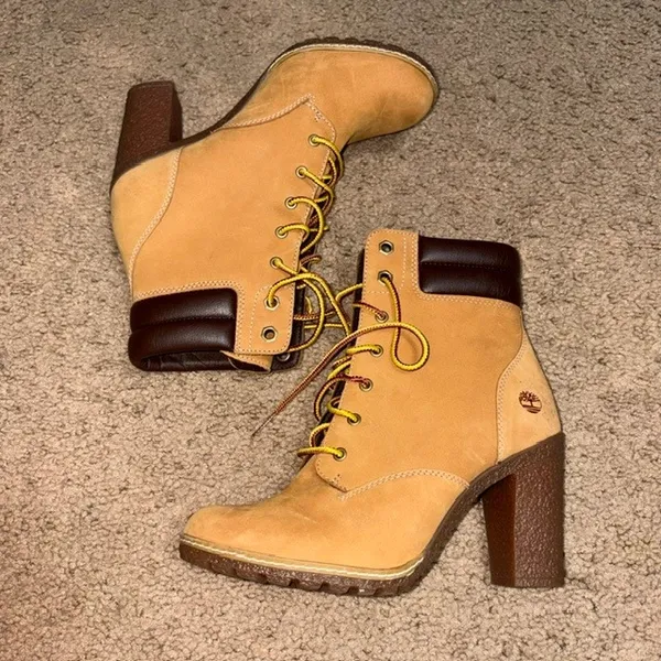 Timberland Tillston Heeled Ankle Boot Bootie Wheat Nubuck 6.5 - Image 5