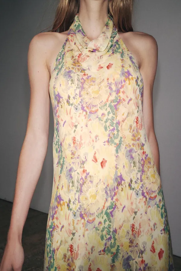 Zara floral Boho open back Halter Maxi summer vacation Dress - Image 11