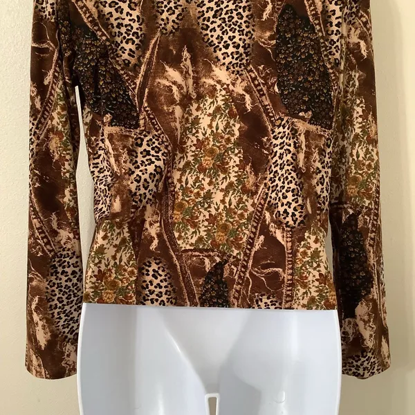 Vintage Y2K 2000s Animal Print Patchwork Artsy Festival‎ Fairy Boho Blouse M - Image 6