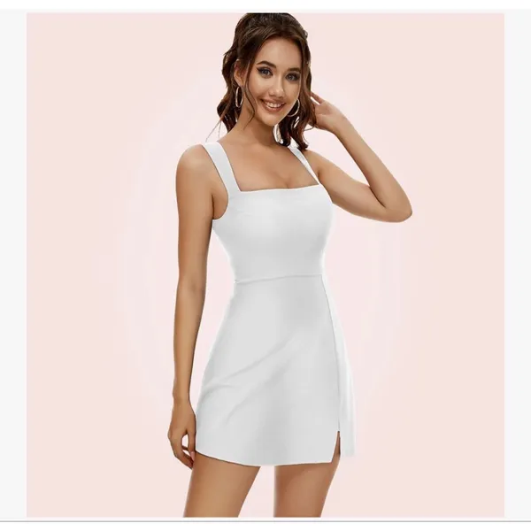 NEW White Slimers Square Neck Built in Shapewear Mini Shaper Tank Dress S - Image 6