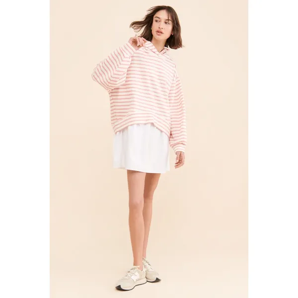 Anthropologie Pilcro Hooded Sweatshirt Twofer Mini Dress Large‎ Pink Stripe - Image 4