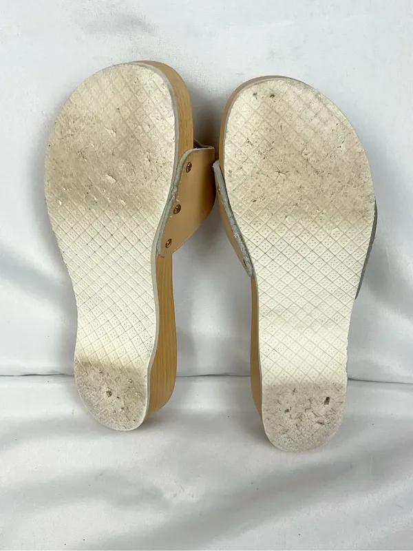 Vintage Dr. Scholl's Pescura Wood Sandals Tan Leather Italy Size 7 Original - Image 8