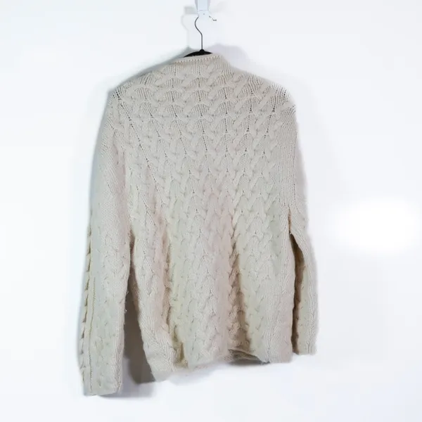 Free People Alpaca Wool Chunky Cable Knit Collarless Pullover Sweater Ivory XS - Image 4