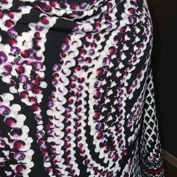 White House Black Market Purple & Black 3/4 Sleeve Drape Neck Stretchy Tunic M - Image 7