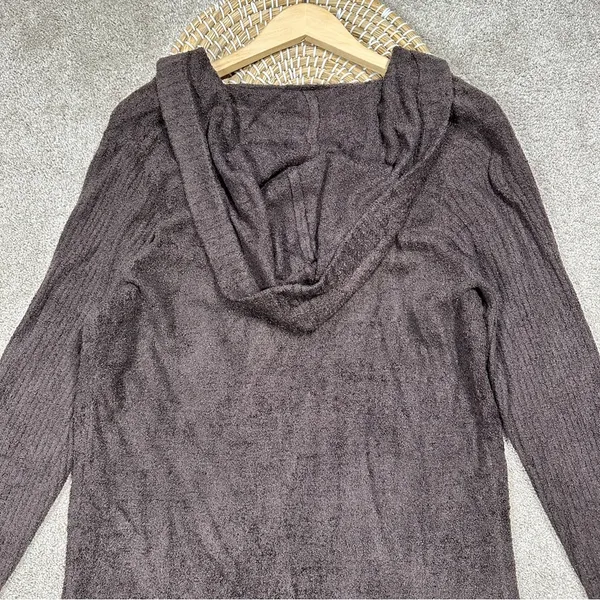 Barefoot Dreams CozyChic Lite Relaxed Hooded Cardigan Open Front Pockets Brown L - Image 8